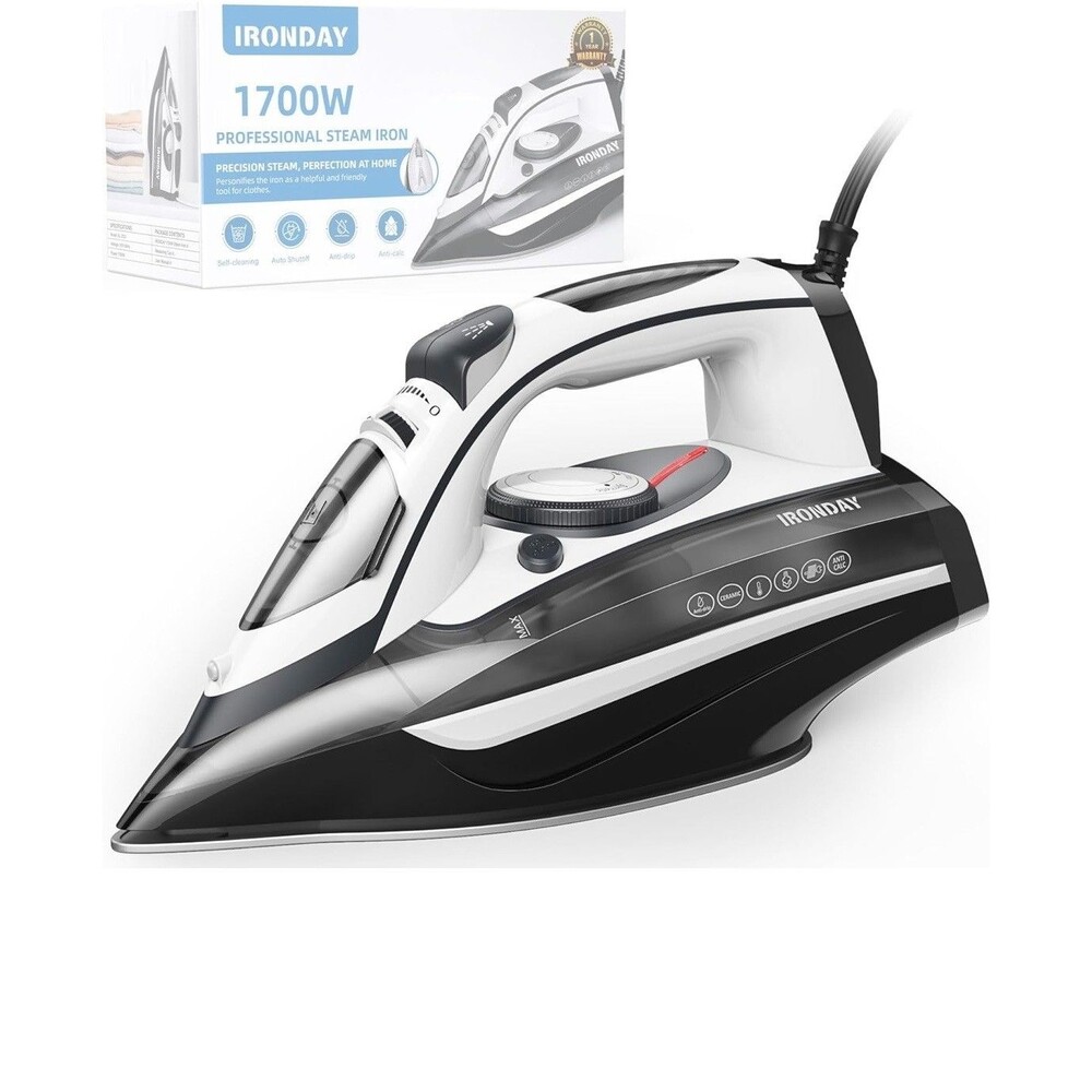 IRONDAY 1700W Steam Iron for Clothes 20s Fast Heat-up, Non-Stick Ceramic Sole...